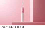 Modern pink electric toothbrush on a minimal pink background design. Современная розовая электрическая зубная щетка на минимальном розовом фоне. Стоковое AI-изображение, AI-художник Katsiaryna Repich / Фотобанк Лори