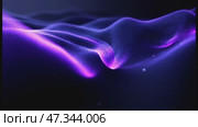 Modern representation of futuristic waves, glowing particles highlight innovation, purple waves reflect technological evolution in art. Стоковое AI-видео, аниматор Анна Маркина / Фотобанк Лори