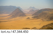Panoramic view of the Wadi Rum desert, Wadi Musa, Jordan (2023 год). Стоковое фото, фотограф Сергей Богомяко / Фотобанк Лори