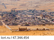 Jordan, a small town, village, in Wadi Rum desert at daytime, panoramic aerial view (2023 год). Стоковое фото, фотограф Сергей Богомяко / Фотобанк Лори