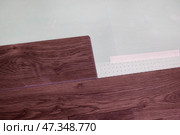 Laying laminate boards or parquet on the underlying floor layer. Стоковое фото, фотограф Виктория Тельминова / Фотобанк Лори