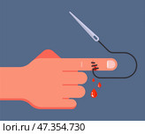 Sew up the wound on the arm. blood is leaking from a cut finger. Стоковая иллюстрация, иллюстратор Вячеслав Беспутин / Фотобанк Лори