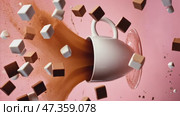 Cocoa powder explosion in motion. Chocolate powder on a pink background. Vertical footage. Стоковое AI-видео, аниматор Ирина Старикова / Фотобанк Лори