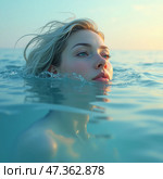 Стихия воды: фотореалистичный портрет девушки в воде, цифровая живопись, AI art. Стоковое AI-изображение, AI-художник Елена Скрипкина / Фотобанк Лори