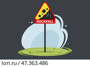 Red road sign rockfall on nature background. Стоковая иллюстрация, иллюстратор Вячеслав Беспутин / Фотобанк Лори
