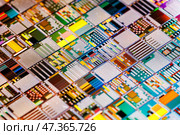 Silicon semiconductor wafer close-up. In electronics, a wafer also called a slice or substrate is a thin slice of semiconductor, a crystalline silicon, used for the fabrication of integrated circuits. Стоковое фото, фотограф Андрей Армягов / Фотобанк Лори