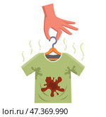 Dirty men's t-shirt with food stain. sweat stains on clothes. Стоковая иллюстрация, иллюстратор Вячеслав Беспутин / Фотобанк Лори
