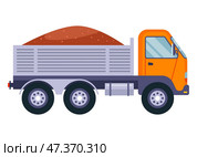 An orange truck with a body is transporting cargo. Стоковая иллюстрация, иллюстратор Вячеслав Беспутин / Фотобанк Лори