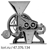 Malt mill in brewery. Publication of the "Meyers encyclopedia", Vol. 7, Leipzig, Germany, 1910. Стоковое фото, фотограф Sergey Kohl / Фотобанк Лори