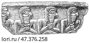 Ancient Chaldean Stone Enclosure. Ancient Oriental art. Publication of the "Meyers encyclopedia", Vol. 7, Leipzig, Germany, 1910. Стоковое фото, фотограф Sergey Kohl / Фотобанк Лори