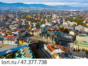 View from drone of Liberec, Czech Republic. Стоковое фото, фотограф Яков Филимонов / Фотобанк Лори