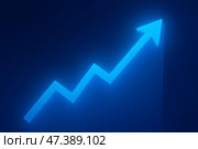 Синяя стрелка-зигзаг показывает рост биржи. Стоковое AI-изображение, AI-художник Анна Рогалева / Фотобанк Лори