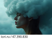 Голова в тумане, концепция депрессии. Стоковое AI-изображение, AI-художник Анна Рогалева / Фотобанк Лори