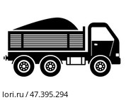 Black icon of a truck with an open trunk with a load. Стоковая иллюстрация, иллюстратор Вячеслав Беспутин / Фотобанк Лори