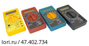 Цифровые мультиметры на белом фоне. Digital  multimeters on a white background. Стоковое фото, фотограф Татьяна Д / Фотобанк Лори