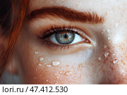 Женский глаз крупным планом, мокрое лицо. Стоковое AI-изображение, AI-художник Щеголева Ольга / Фотобанк Лори