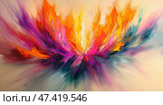 Vibrant abstract acrylic painting showcasing dynamic colors and movement. Яркая абстрактная акриловая живопись, демонстрирующая динамичные цвета и движение. Стоковое AI-изображение, AI-художник Katsiaryna Repich / Фотобанк Лори