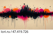 Vibrant abstract acrylic painting showcasing a city skyline with vibrant colors.Яркая абстрактная акриловая картина, изображающая городской пейзаж с яркими цветами, фон. Стоковое AI-изображение, AI-художник Katsiaryna Repich / Фотобанк Лори