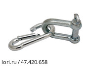 Альпинистские карабины на белом фоне. Climber carabiners on a white background. Стоковое фото, фотограф Татьяна Д / Фотобанк Лори