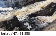 Водопад среди камней мчится вниз бурным потоком, ясным летним днём. A waterfall among the rocks rushes down in a stormy stream on a clear summer day. Стоковое видео, видеограф Наталья Пеньшина / Фотобанк Лори