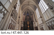 Interior of Maria am Gestade or Church of Our Lady of the Riverbank with Christmas decoration. One of the oldest viennese churches of gothic architecture. Стоковое видео, видеограф Mikhail Davidovich / Фотобанк Лори