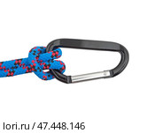 Карабин и веревка на белом фоне. Carabiner and rope on a white background. Стоковое фото, фотограф Татьяна Д / Фотобанк Лори