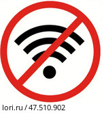 Знак запрета Wi-Fi — отсутствие подключения к сети. Стоковое AI-изображение, AI-художник Андрей Бакусов / Фотобанк Лори