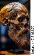 Memento Mori: Weathered Skull with Preserved Beard, a Meditative Study on Mortality and the Passage of Time. Стоковое AI-изображение, AI-художник Данила Большаков / Фотобанк Лори