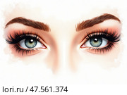 Eyes of woman abstract watercolor illustration, fashion background. Eyes, eyelashes, brows of girl for a beauty salon. Стоковая иллюстрация, иллюстратор ketpro.design / Фотобанк Лори