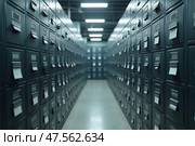 Ряды металлических шкафов в архиве. Стоковое AI-изображение, AI-художник Анна Рогалева / Фотобанк Лори