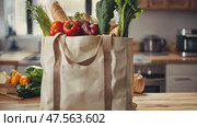 Plastic free and zero waste sustainable lifestyle. Reusable mesh bag and eco tote shopping bag made from recycled cotton fabric. Стоковое AI-видео, аниматор Ирина Старикова / Фотобанк Лори