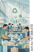 Waste sorting workers picking materials in recycling facility. Стоковое AI-видео, аниматор Юрий Поздников / Фотобанк Лори