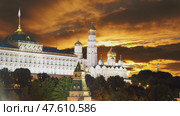 Night view of the Moscow Kremlin, Russia (most popular view). Against the background of the sunset. Стоковое видео, видеограф Владимир Журавлев / Фотобанк Лори