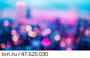Urban Dreamscape: City Lights Through a Rain-Streaked Window. Стоковое AI-изображение, AI-художник Данила Большаков / Фотобанк Лори