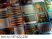 Silicon semiconductor wafer close-up. In electronics, a wafer also called a slice or substrate is a thin slice of semiconductor, a crystalline silicon, used for the fabrication of integrated circuits. Стоковое фото, фотограф Андрей Армягов / Фотобанк Лори