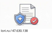 A Secure Finance Document Featuring a Shield and a Check Mark Symbolizes Health Insurance and Data Protection. Стоковое AI-изображение, AI-художник Sergey Grishin / Фотобанк Лори