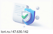 A Document Featuring a Shield and Check Mark Symbolizes Health Insurance, Focusing on Security and Data Protection in Finance and Medical Services. Стоковое AI-изображение, AI-художник Sergey Grishin / Фотобанк Лори
