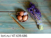 The easter composition from the bouquet of blue hyacinths. Стоковое фото, фотограф Татьяна Ляпи / Фотобанк Лори
