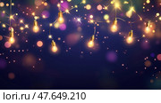 Festive blue purple golden luminous background with colorful lights bokeh. Праздничный синий фиолетовый золотой светящийся фон с разноцветными огнями боке. Стоковое AI-изображение, AI-художник Katsiaryna Repich / Фотобанк Лори