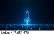 Futuristic rocket ship in wireframe style. Стоковое AI-изображение, AI-художник Андрей Бакусов / Фотобанк Лори