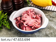 Marinated baby octopus snack appetizer. Стоковое фото, фотограф Андрей Старостин / Фотобанк Лори