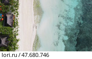 Aerial top view of beautiful tropical sandy beach. Стоковое фото, фотограф Михаил Коханчиков / Фотобанк Лори