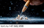 Breaking Point: A wooden pencil splintering on impact creating a burst of energy, precision, and the fragility of creativity. Стоковое AI-изображение, AI-художник Данила Большаков / Фотобанк Лори