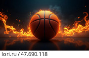 Fiery basketball energy. Стоковое AI-изображение, AI-художник Андрей Бакусов / Фотобанк Лори