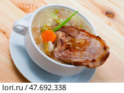 Scottish soup with lamb, root vegetables, pulses and barley. Стоковое фото, фотограф Яков Филимонов / Фотобанк Лори