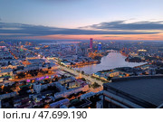 Evening panorama of the modern city of Yekaterinburg on the banks of the Iset river (2024 год). Стоковое фото, фотограф Евгений Ткачёв / Фотобанк Лори