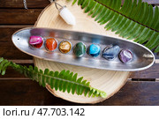 seven chakras stones, energy healing concept. Стоковое фото, фотограф Anastasy Yarmolovich / Фотобанк Лори