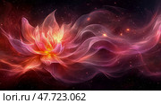 Cosmic Bloom: A surreal luminous flower nebula illuminating space with ethereal energy and stellar dust, radiating light and warmth. Стоковое AI-изображение, AI-художник Данила Большаков / Фотобанк Лори