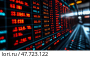 Finance concept: Stock Market Ticker Display, financial data wall with red and blue numbers showing trading information. Стоковое AI-изображение, AI-художник Данила Большаков / Фотобанк Лори