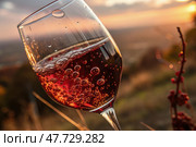 Experience the Effervescence of Red Wine at Sunset Generative AI. Стоковое AI-изображение, AI-художник Roman Zavorotny / Фотобанк Лори